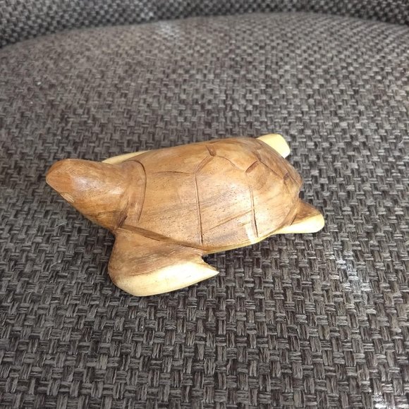 vintage 70s hand carved polished wood turtle tortoise figurine - Picture 1 of 7